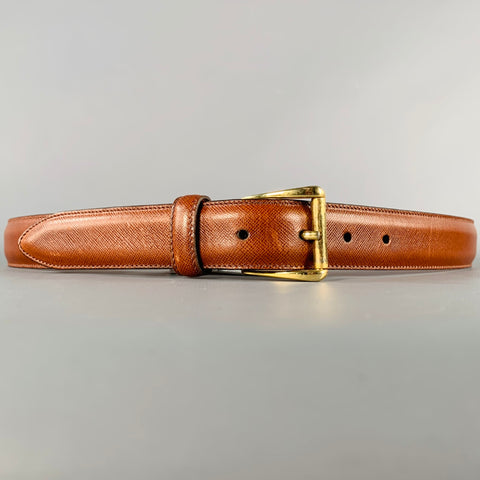 COLE HAAN Size 36 Brown Saffiano Leather Belt