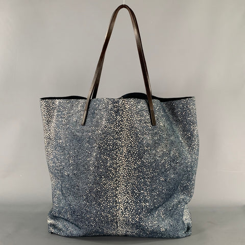 LINDE GALLERY Navy Ivory Embossed Suede Tote Bag