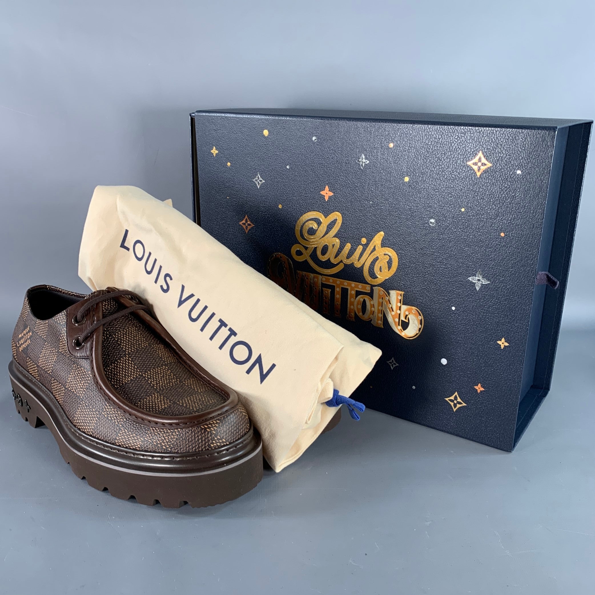 LOUIS VUITTON Size 10 Ranger Derby Brown Beige Coated Canvas