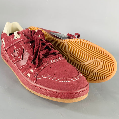 CONVERSE Size 12 Burgundy White Contrast Stitch Leather Lace-Up Sneakers