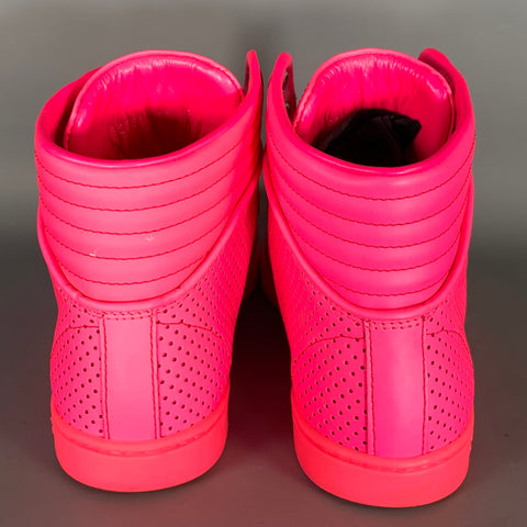 GUCCI Size 6 Pink Leather Perforated High Top Sneakers