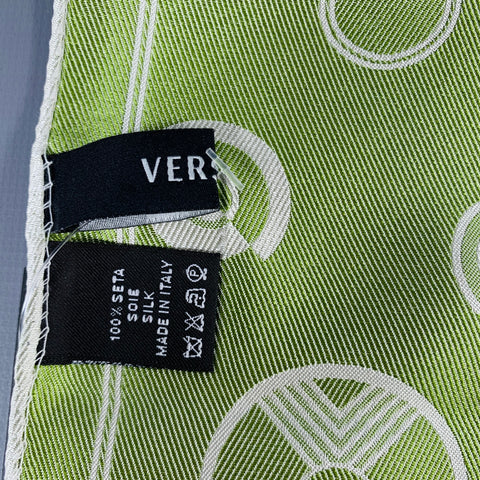 VERSACE Green White Dots Silk Cashmere Pocket Square