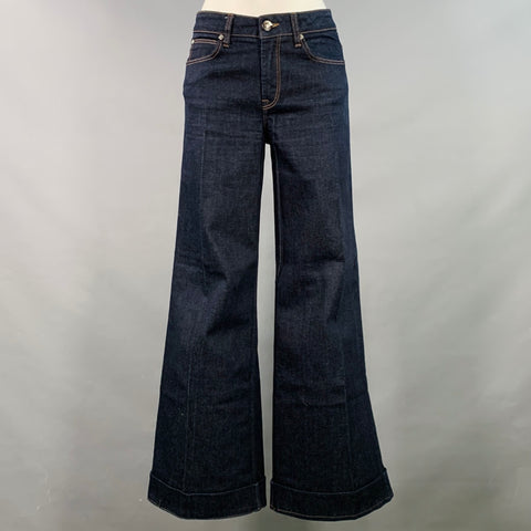 BURBERRY LONDON Size 27 Blue Indigo Cotton Blend Contrast Stitch Wide Leg Jeans