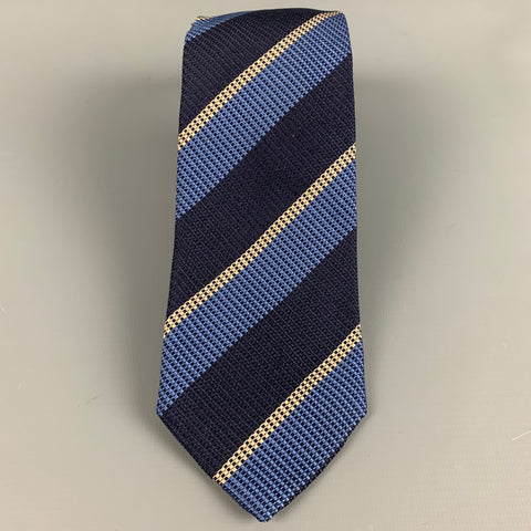 BIGI for BARNEY'S NEW YORK Navy Yellow Diagonal Stripe Silk Tie