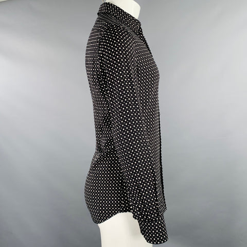 CELINE Size XS Black White Dots Viscose Button Up Long Sleeve Shirt