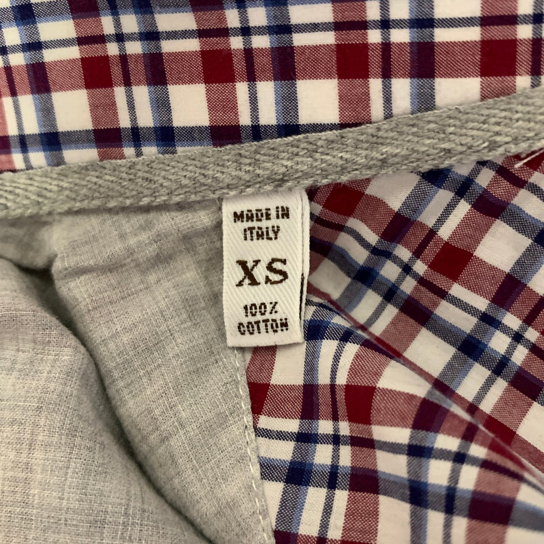 BRUNELLO CUCINELLI Size XS White Burgundy Plaid Cotton Long Sleeve Shirt
