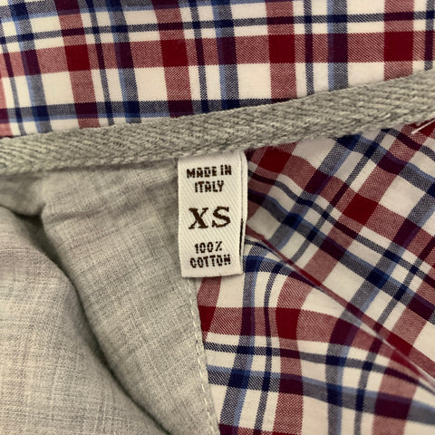 BRUNELLO CUCINELLI Size XS White Burgundy Plaid Cotton Long Sleeve Shirt