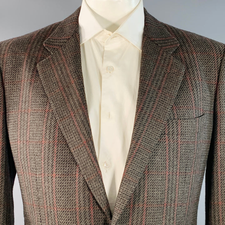 LUCIANO BARBERA Size 44 Regular Brown Red Plaid Wool Cashmere Sport Coat