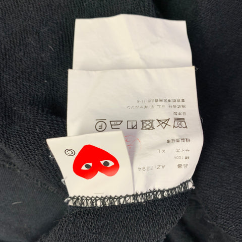 COMME des GARCONS PLAY Size XL Black Red Hearts Cotton Hooded Sweatshirt