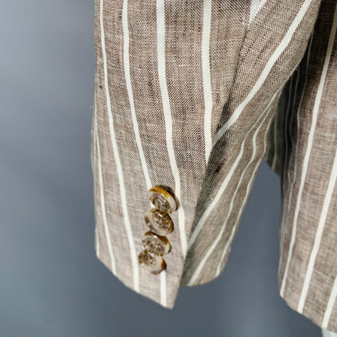 SAKS FIFTH AVENUE Size 42 Brown White Stripe Linen Notch Lapel Sport Coat