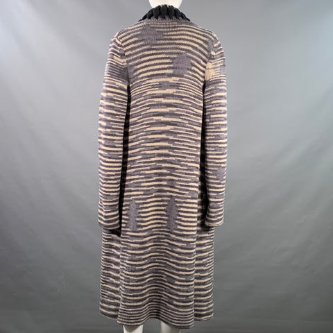 MISSONI Size 6 Grey Black White Cashmere Wool Stripe Open Front Long Cardigan