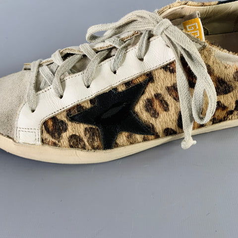 GOLDEN GOOSE Size 9 Beige Brown Calf Hair Mixed Patterns Low Top Sneakers