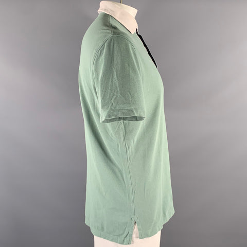 BRUNELLO CUCINELLI Size L Green White Color Block Cotton Polo