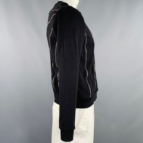 SAINT LAURENT Size XXL Black Silver Zippers Cotton Crew Neck Sweatshirt