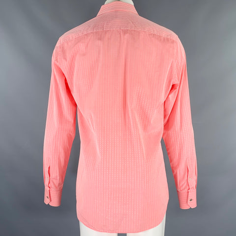 PRADA Size M Pink White Textured Cotton Long Sleeve Shirt