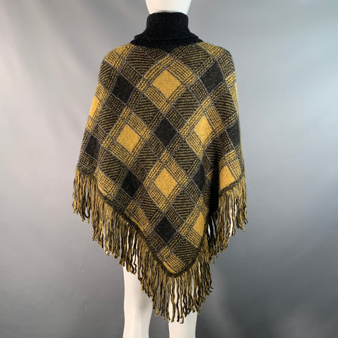 RED VALENTINO Size M Yellow Black Mohair Blend Plaid Poncho Cape