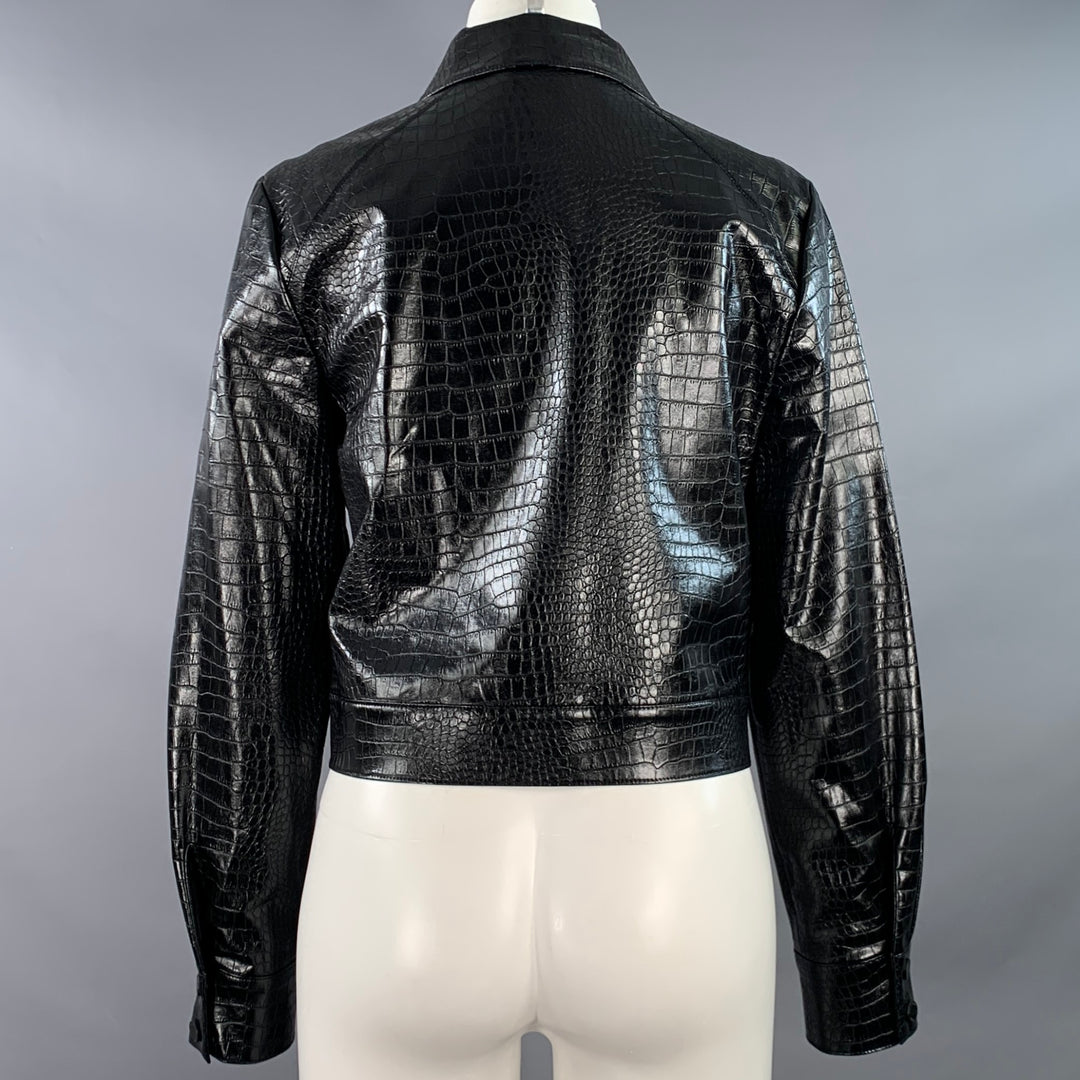 CALVIN KLEIN Size 8 Black Faux Leather Croc Embossed Snaps Jacket
