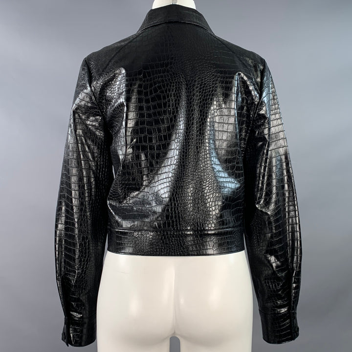 CALVIN KLEIN Size 8 Black Faux Leather Croc Embossed Snaps Jacket