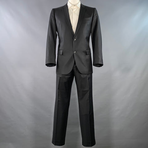 HUGO BOSS Size 44 Black Wool Single Breasted Notch Lapel Suit