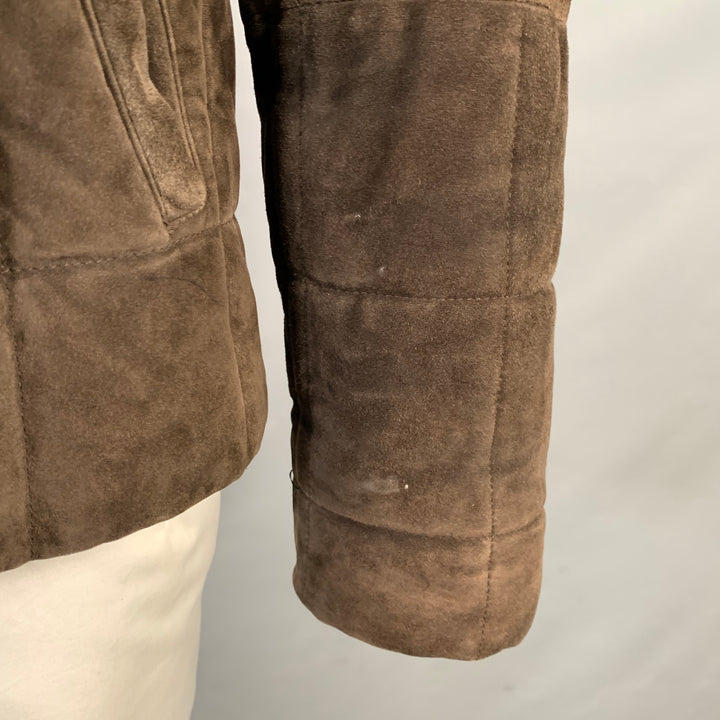 ERMENEGILDO ZEGNA Size L Brown Quilted Suede Zip Up Jacket
