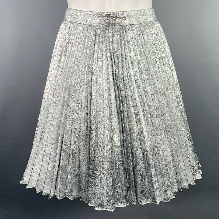 ZAC POSEN Size 2 Silver Polyester Blend Pleated Knee Length Skirt