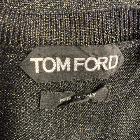 TOM FORD Size M Black Gold Shimmery Silk Blend V-Neck Pullover