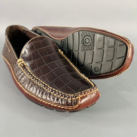 COLE HAAN Size 9 Brown Embossed Leather Drivers Loafers