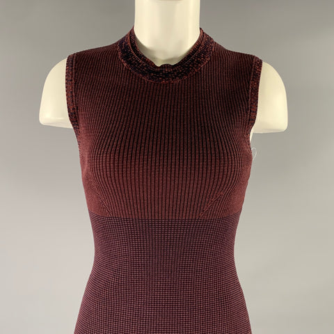 VICTORIA BECKHAM Size S Burgundy Navy Viscose  Linen BodyCon Mid-Calf Dress