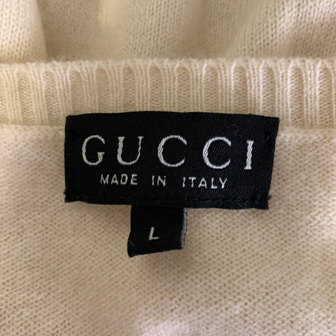 GUCCI Size L Cream Cashmere Short Sleeve Sweater Top