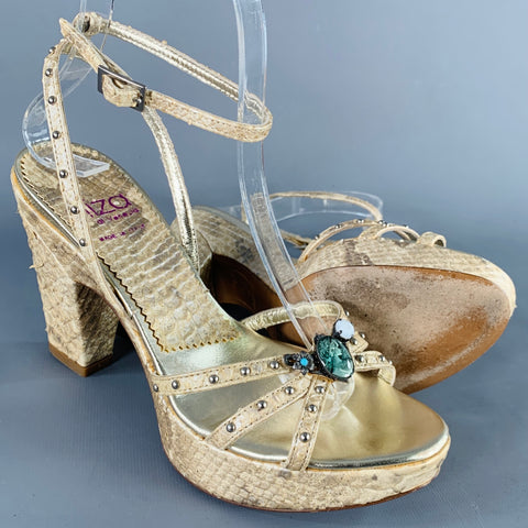 ELIZA Size 6 Beige Leather Embellishment Platform Sandals