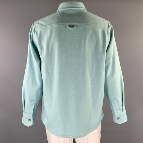 A.P.C. Size XL Blue Contrast Stitch Wool Blend Flanel Long Sleeve Shirt