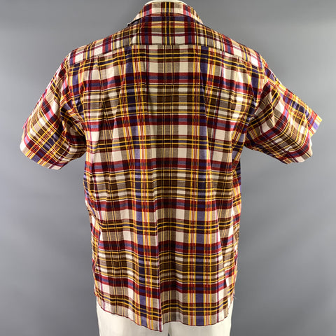 COMME des GARCONS Size L Brown Red Plaid Cotton Button Up Short Sleeve Shirt