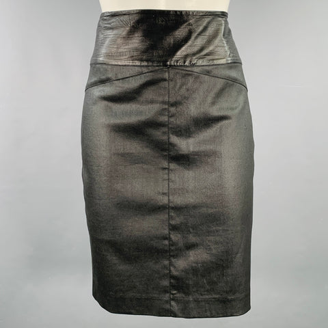 ROBERT RODRIGUEZ Size 8 Black Cotton Blend Leather Pencil Skirt