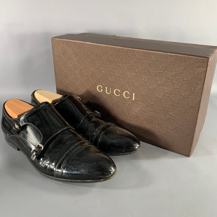 GUCCI Size 9.5 Black Double Monk Strap Lace-Up Shoes