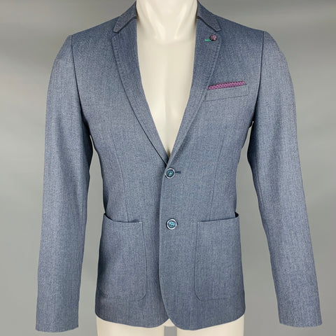 TED BAKER Size 38 Blue Polyester Blend Notch Lapel Sport Coat