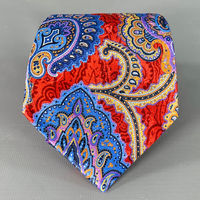 ERMENEGILDO ZEGNA Red Multi Color Paisley Silk Satin Tie