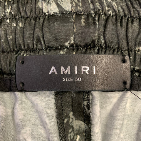 AMIRI Size M Black Grey Graphic Viscose Drawstring Casual Pants
