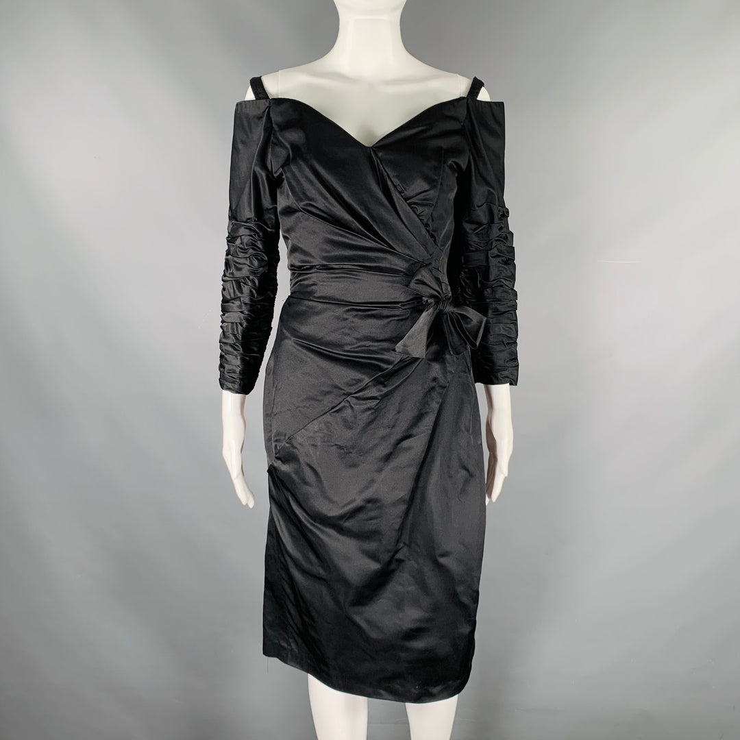off the shoulder rayon dress VICTOR COSTA Size 4 Black Silk Rayon Ruched Off-Shoulder Cocktail Dress