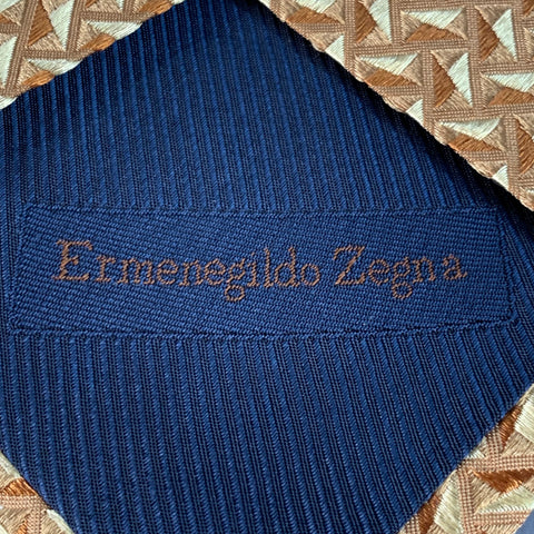ERMENEGILDO ZEGNA Beige Tan Geometric Jacquard Silk Tie