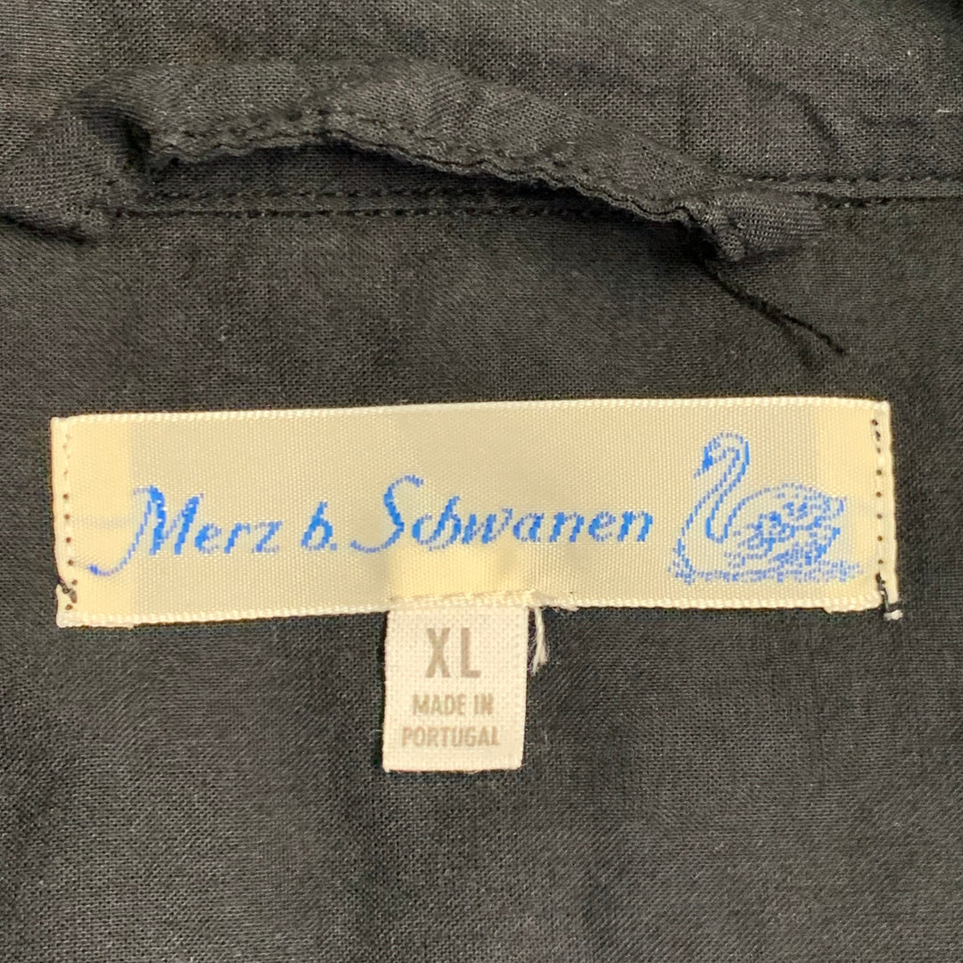 MERZ B. SCHWANEN Size XL Black Organic Cotton One Pocket Oversized Short Sleeve Shirt