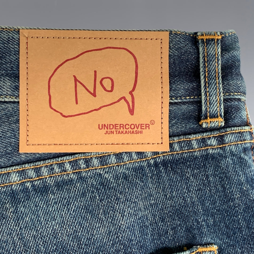 UNDERCOVER Size 30 Blue Multi Color Embroidery Cotton Relaxed Drop Crotch Jeans
