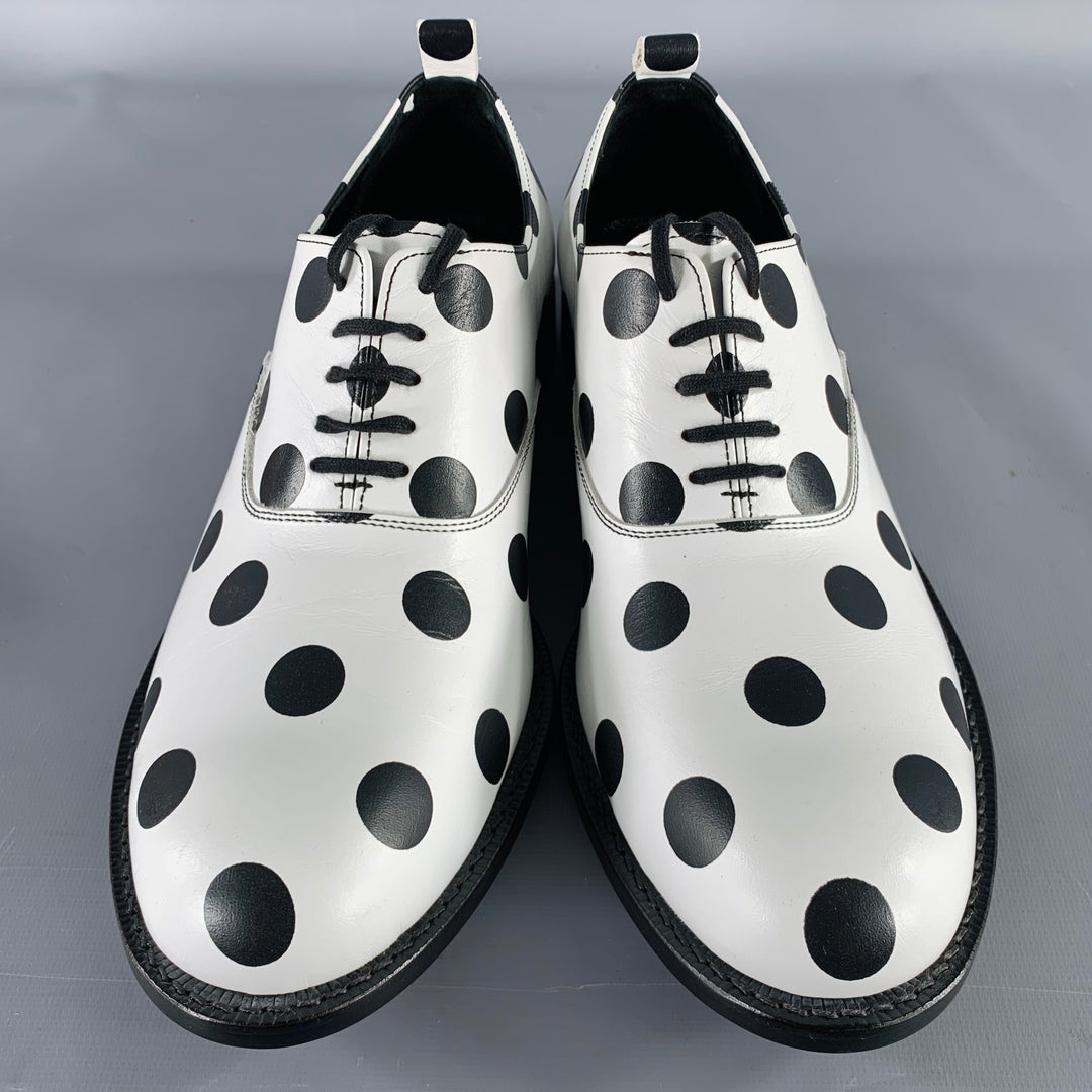 COMME des GARCONS HOMME PLUS SS16 Size 9 White Black Polka Dot Leather Lace-Up Shoes