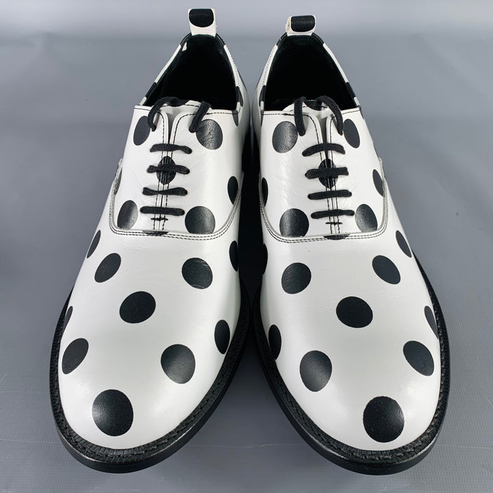 COMME des GARCONS HOMME PLUS SS16 Size 9 White Black Polka Dot Leather Lace-Up Shoes