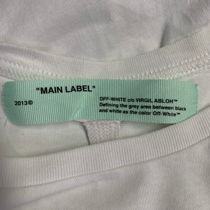 OFF-WHITE Size L White Black Logo Cotton Crew Neck T-shirt
