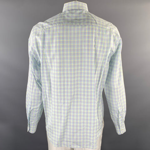 LORO PIANA Size XL White Purple Green Blue Plaid Long Sleeve Shirt