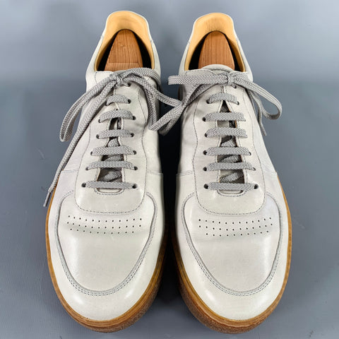BRUNELLO CUCINELLI Size 10 Grey Tan Leather Lace-Up Sneakers