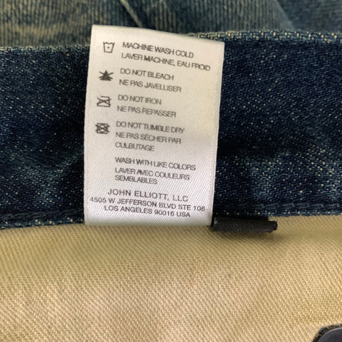 JOHN ELLIOTT Size 34 Blue Distressed Denim Button Fly Jeans