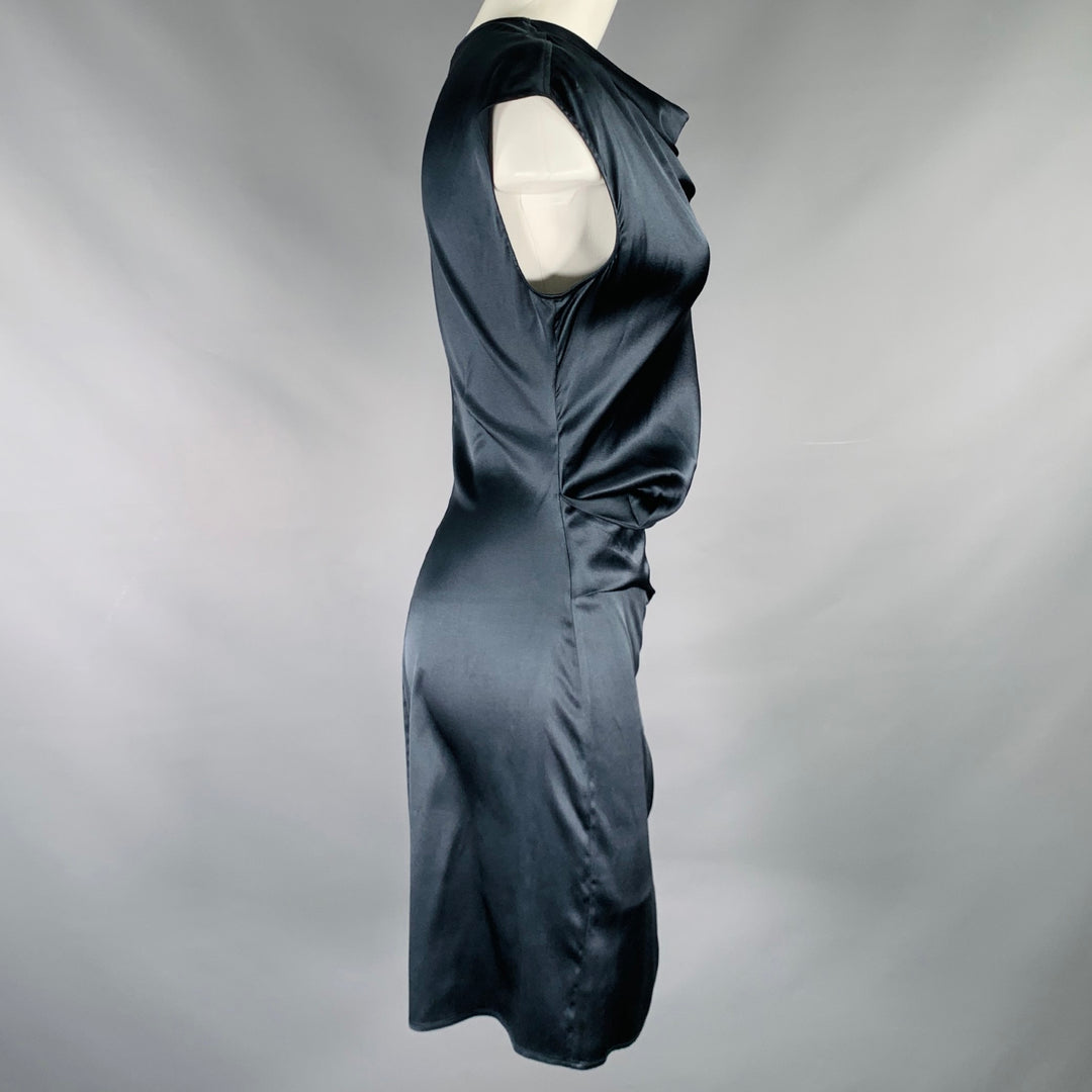 HELMUT LANG Size 2 Navy Silk Blend Cowl Neck Cocktail Dress