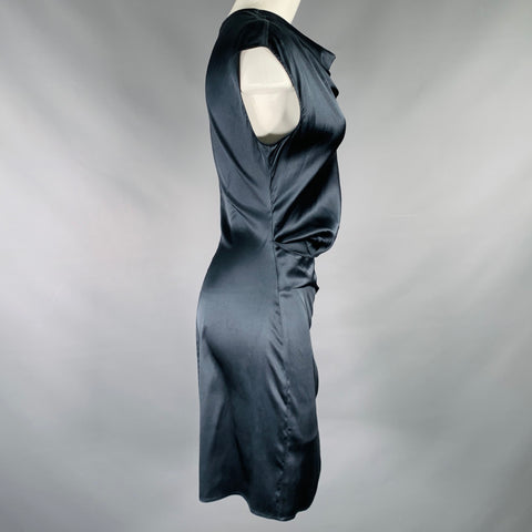 HELMUT LANG Size 2 Navy Silk Blend Cowl Neck Cocktail Dress