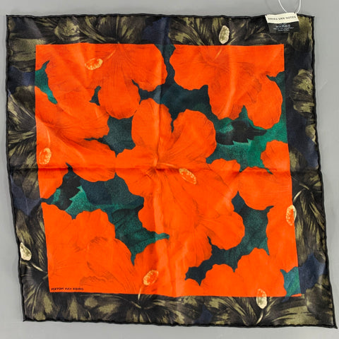 DRIES VAN NOTEN Pochette de Costume en Soie à Motif Floral Tropical Rouge et Noir